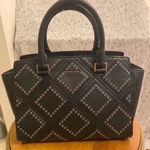 Michael Kors Black Diamond Grommeted Satchel